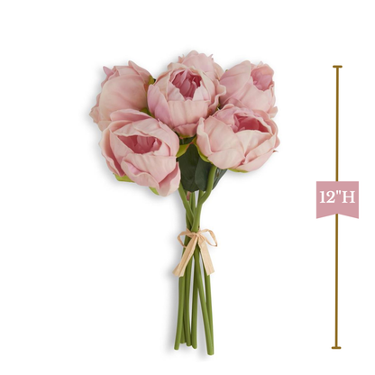 K&K Interiors 12" Real Touch Peony Blooming Spring Flowers - 6 Stem Bundles