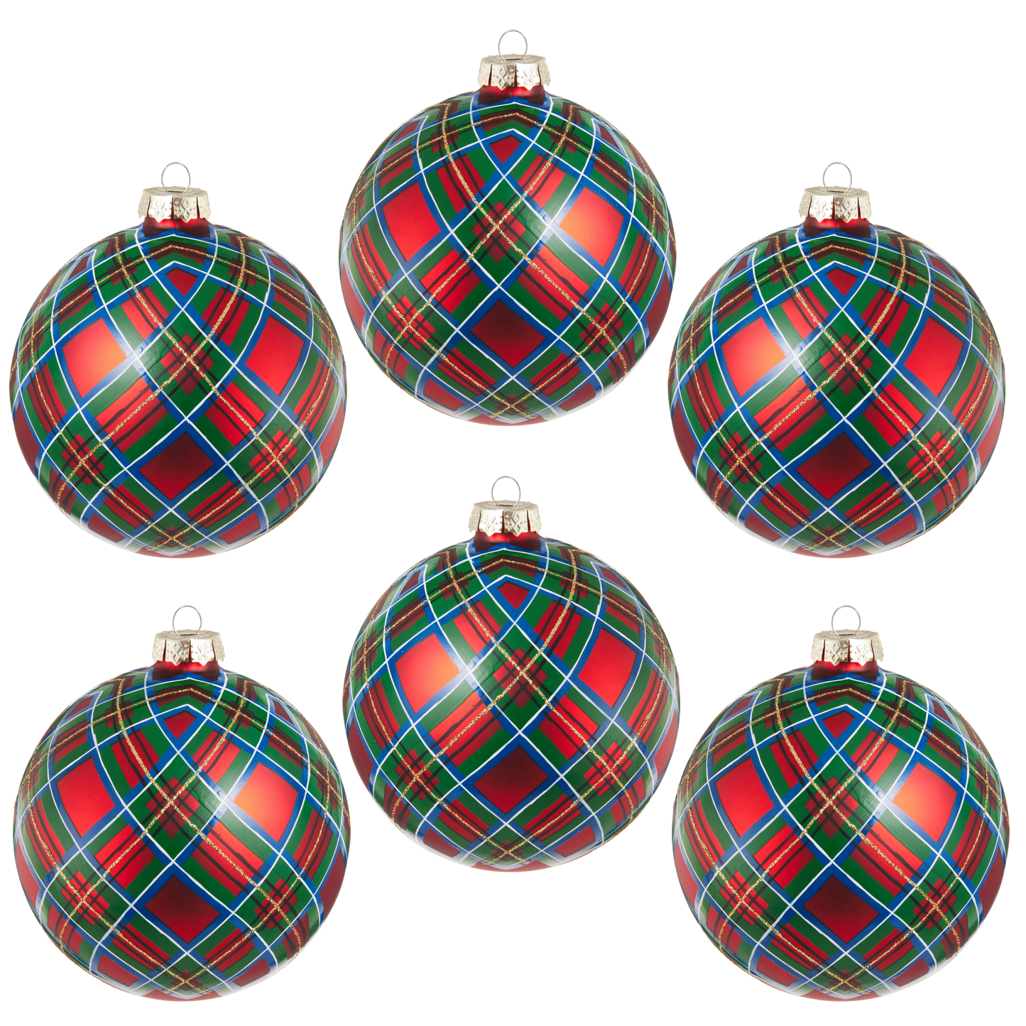 RAZ Imports 5" Red Plaid Glass Ball Christmas Ornament - Set of 6