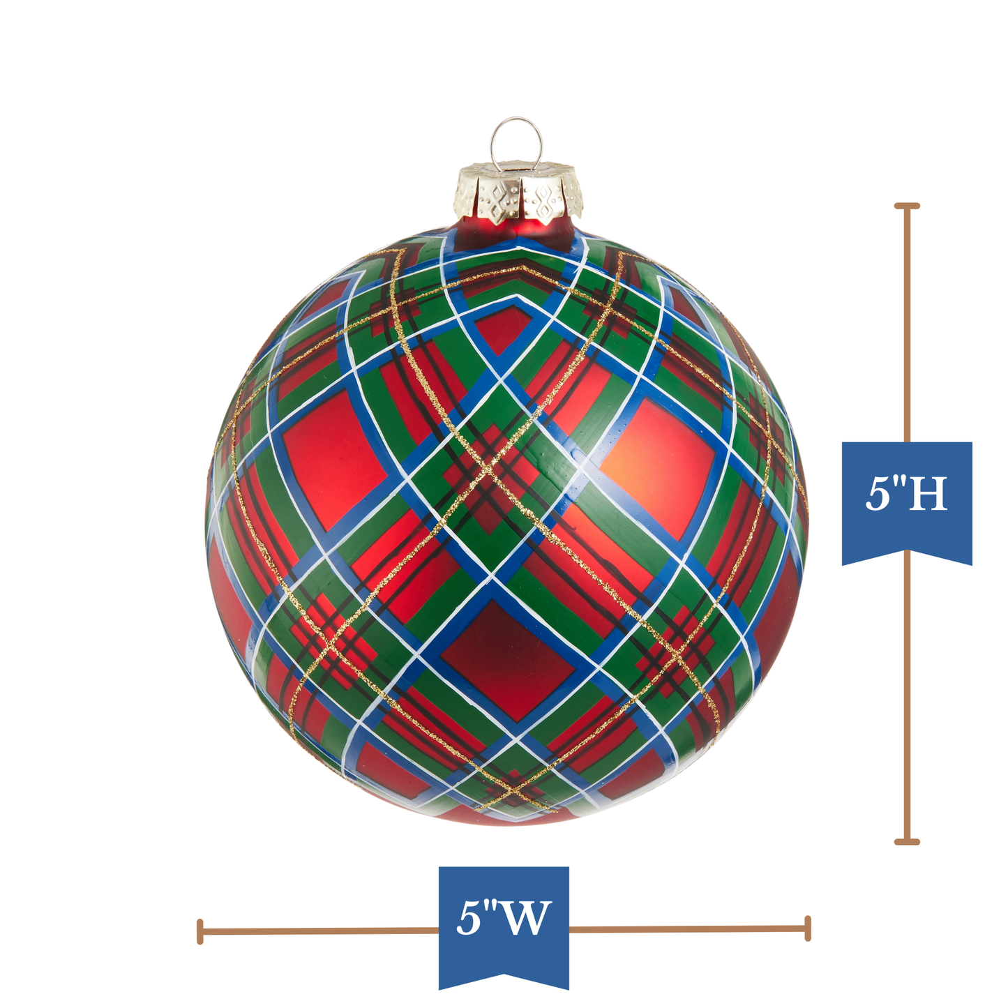 RAZ Imports 5" Red Plaid Glass Ball Christmas Ornament - Set of 6