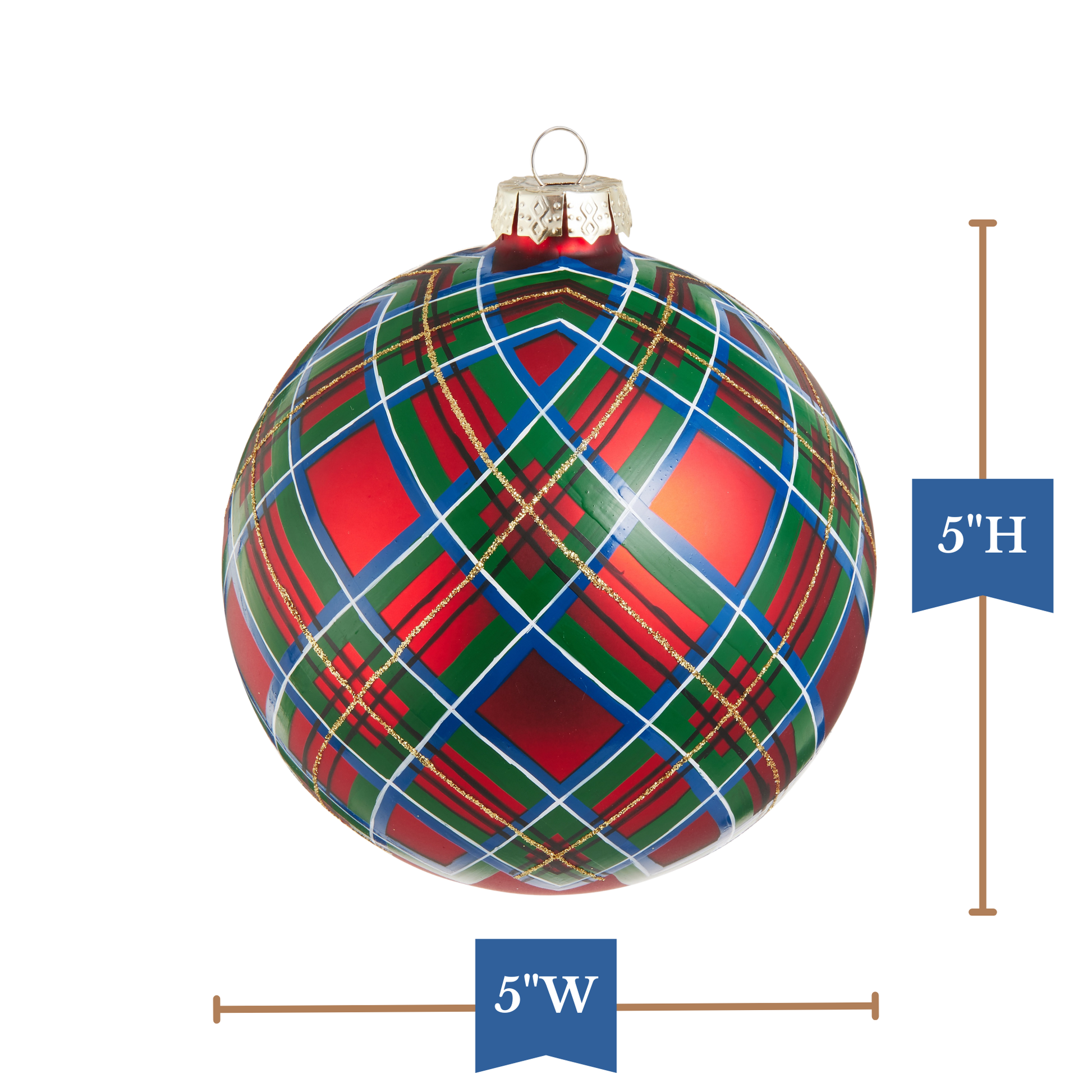 RAZ Imports 5" Red Plaid Glass Ball Christmas Ornament - Set of 6