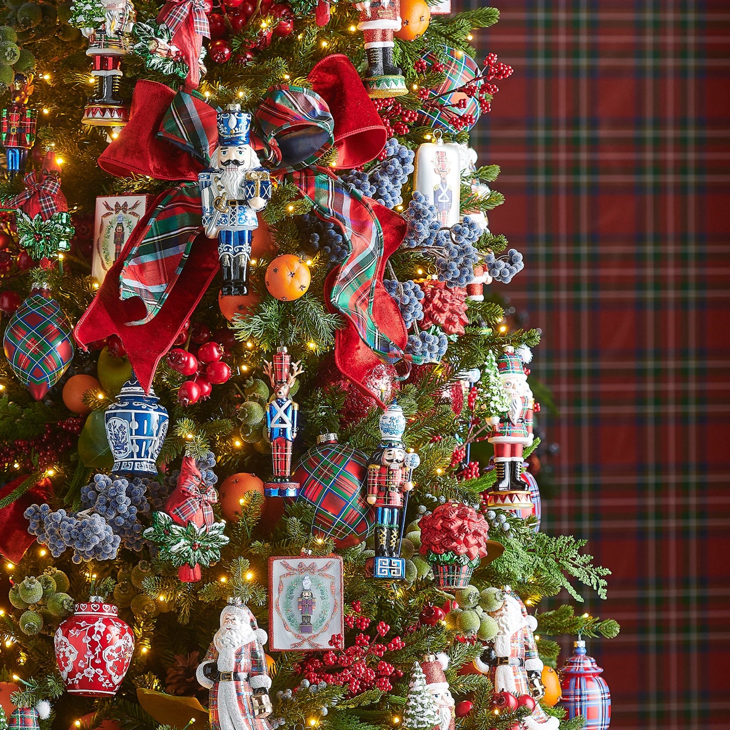 RAZ Imports 4" Red Plaid Ball and Finial Glass Christmas Ornaments - Set of 2