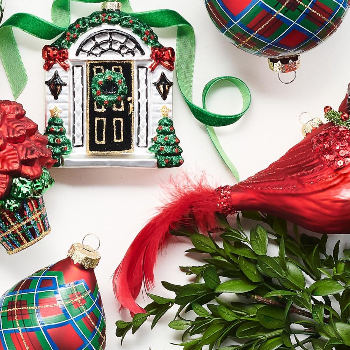 RAZ Imports 5" Red Plaid Glass Ball Christmas Ornament - Set of 6