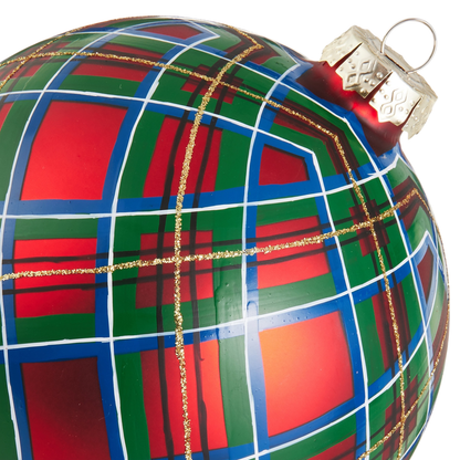 RAZ Imports 5" Red Plaid Glass Ball Christmas Ornament - Set of 6