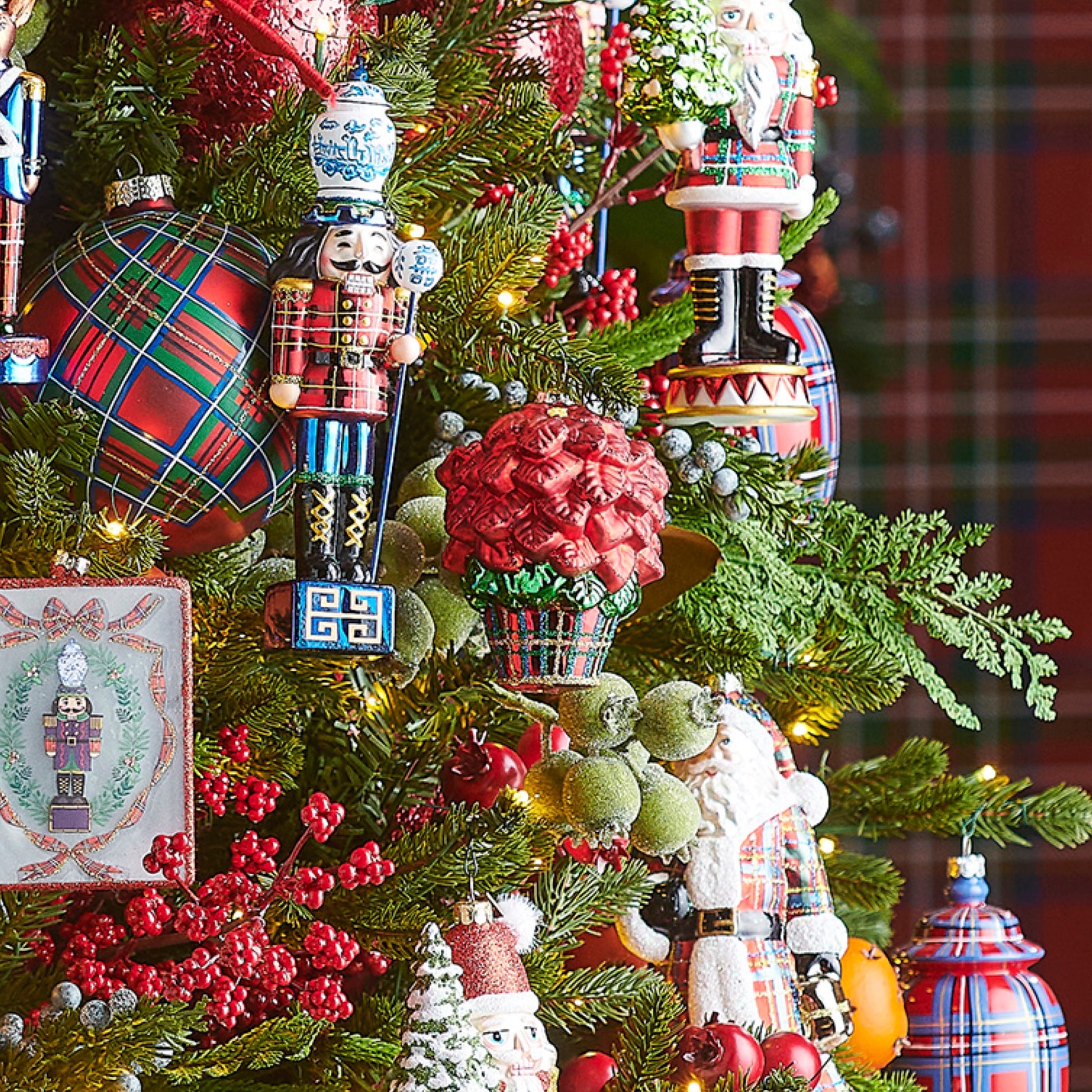 RAZ Imports 4" Plaid Poinsettia Flower Glass Christmas Ornament