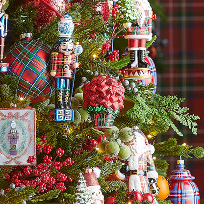 RAZ Imports 4" Plaid Poinsettia Flower Glass Christmas Ornament