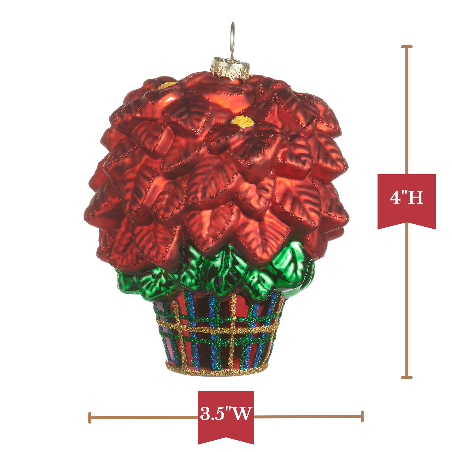 RAZ Imports 4" Plaid Poinsettia Flower Glass Christmas Ornament
