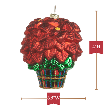 RAZ Imports 4" Plaid Poinsettia Flower Glass Christmas Ornament