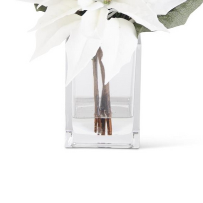 K&K Interiors 11" White Poinsettia Flower Christmas Glass Floral Arrangement with Faux Water