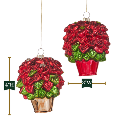 RAZ Imports 4" Traditional Red Poinsettia Christmas Flowers Glass Christmas Ornaments - Set of 2