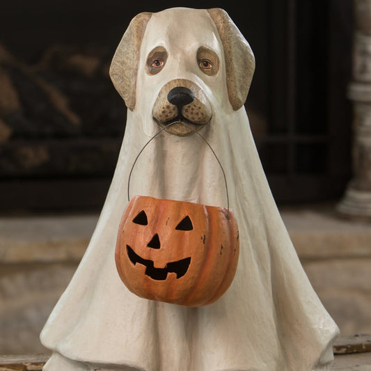 Bethany Lowe 19.5" Large Ghost Dog Candy Bowl Halloween Decoration Statue