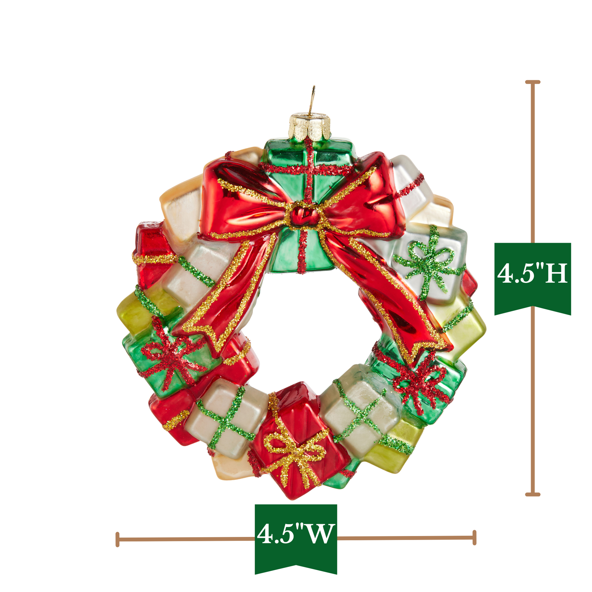 RAZ Imports 4.5" Gift Package Christmas Wreath Glass Christmas Ornament