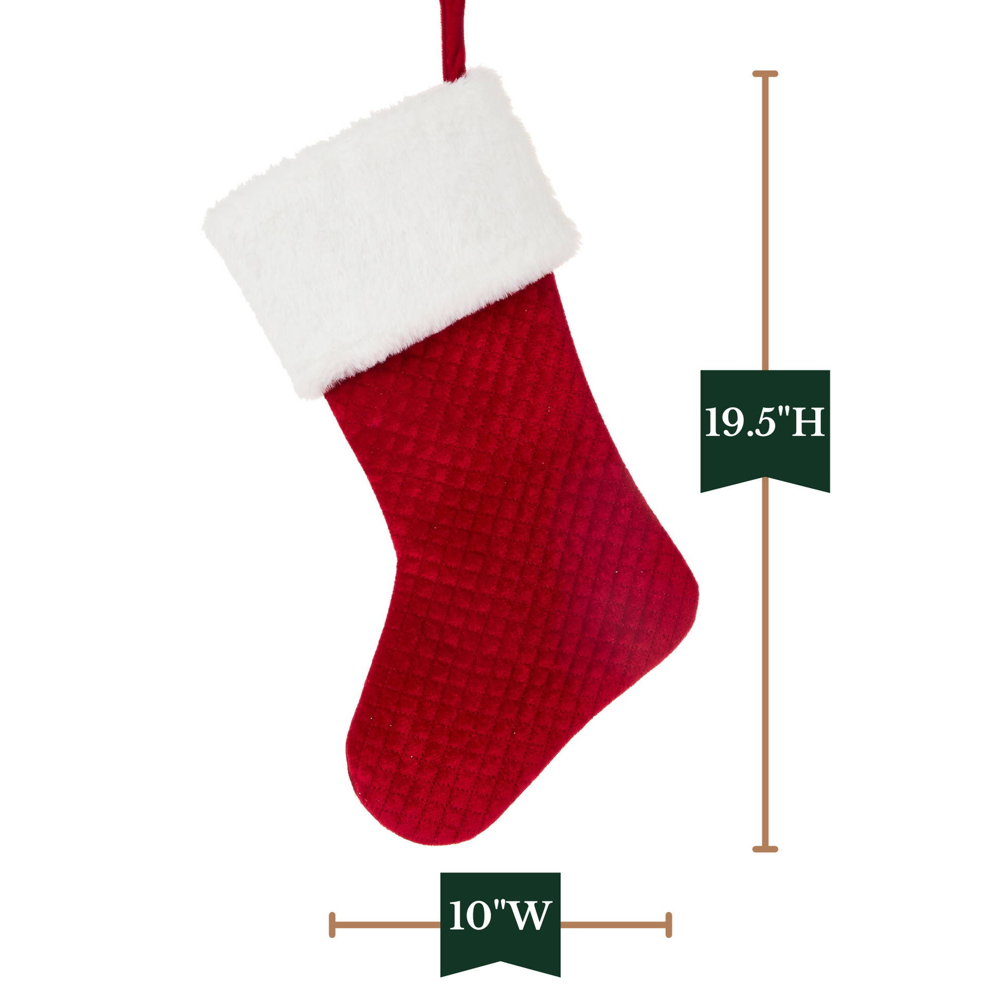 RAZ Imports 19.5" Classic Quilted Red Velvet Christmas Stocking with White Fur