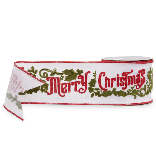 RAZ Imports Merry Christmas Wired Christmas Ribbon, 4" X 10 Yards - 1 Roll