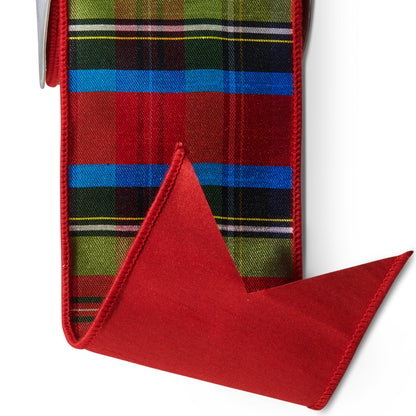 RAZ Imports Traditional Tartan Plaid Christmas Ribbon, Wired, 4" X 10 Yards - 1 Roll