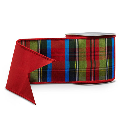 RAZ Imports Traditional Tartan Plaid Christmas Ribbon, Wired, 4" X 10 Yards - 1 Roll