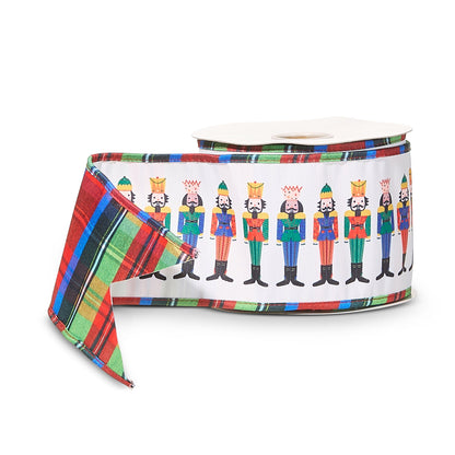 RAZ Imports Traditional Nutcracker Tartan Plaid Wired Christmas Ribbon, 4" X 10 Yards - 1 Roll