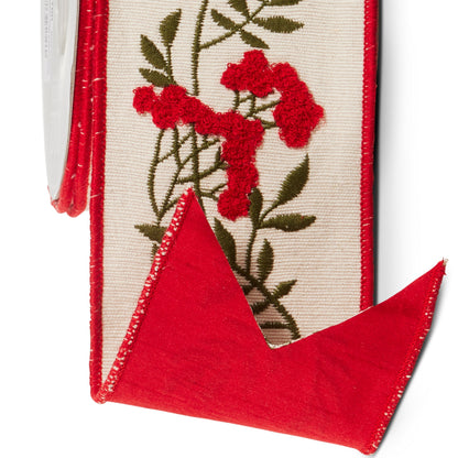 RAZ Imports Red Berry Christmas Stem Wired Christmas Ribbon, 4" X 5 Yards - 1 Roll