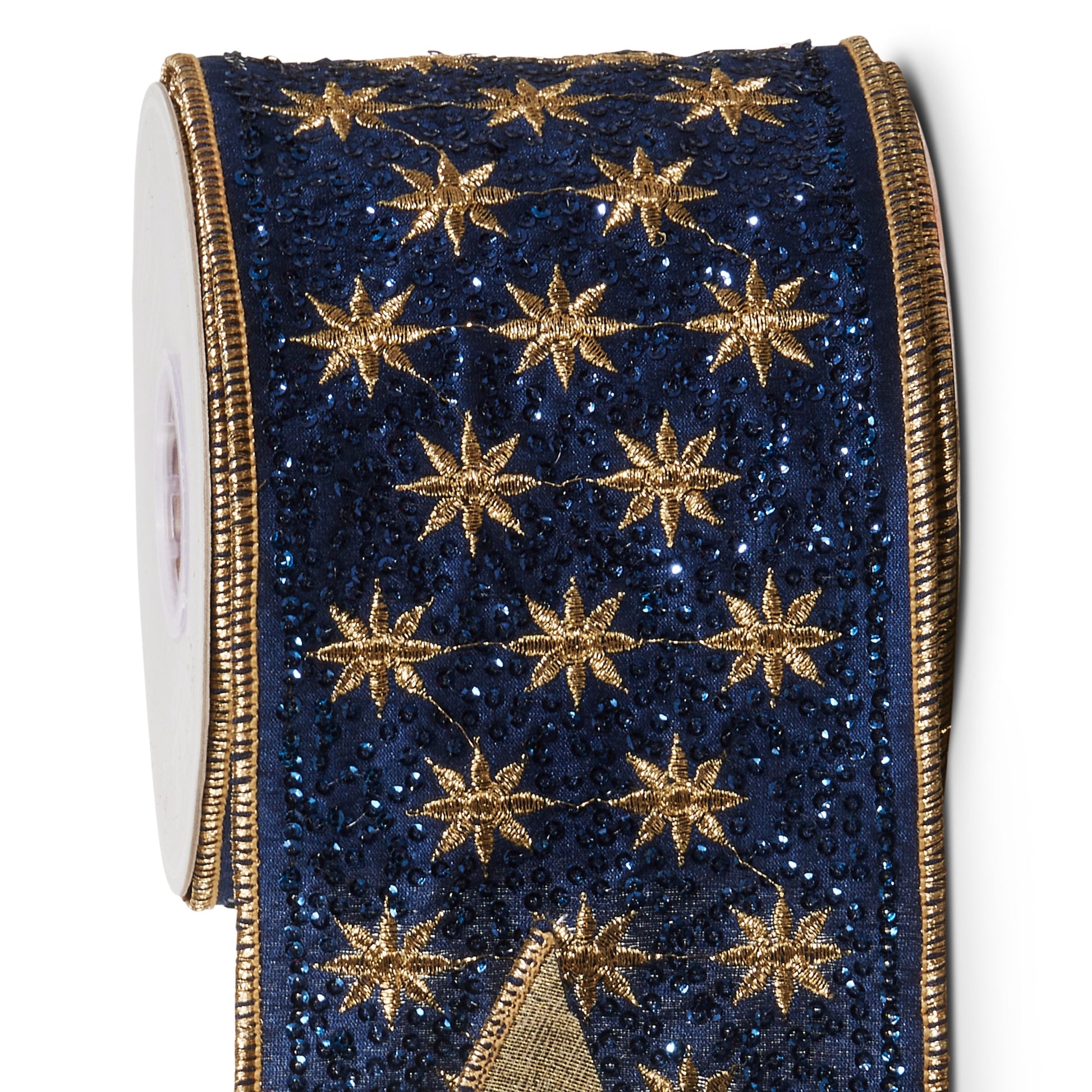 RAZ Imports Blue Celestial Wired Christmas Ribbon with Sequins, 4" X 10 Yards - 1 Roll