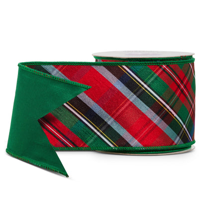 RAZ Imports Green Tartan Plaid Wired Christmas Ribbon, 4" X 10 Yards - 1 Roll