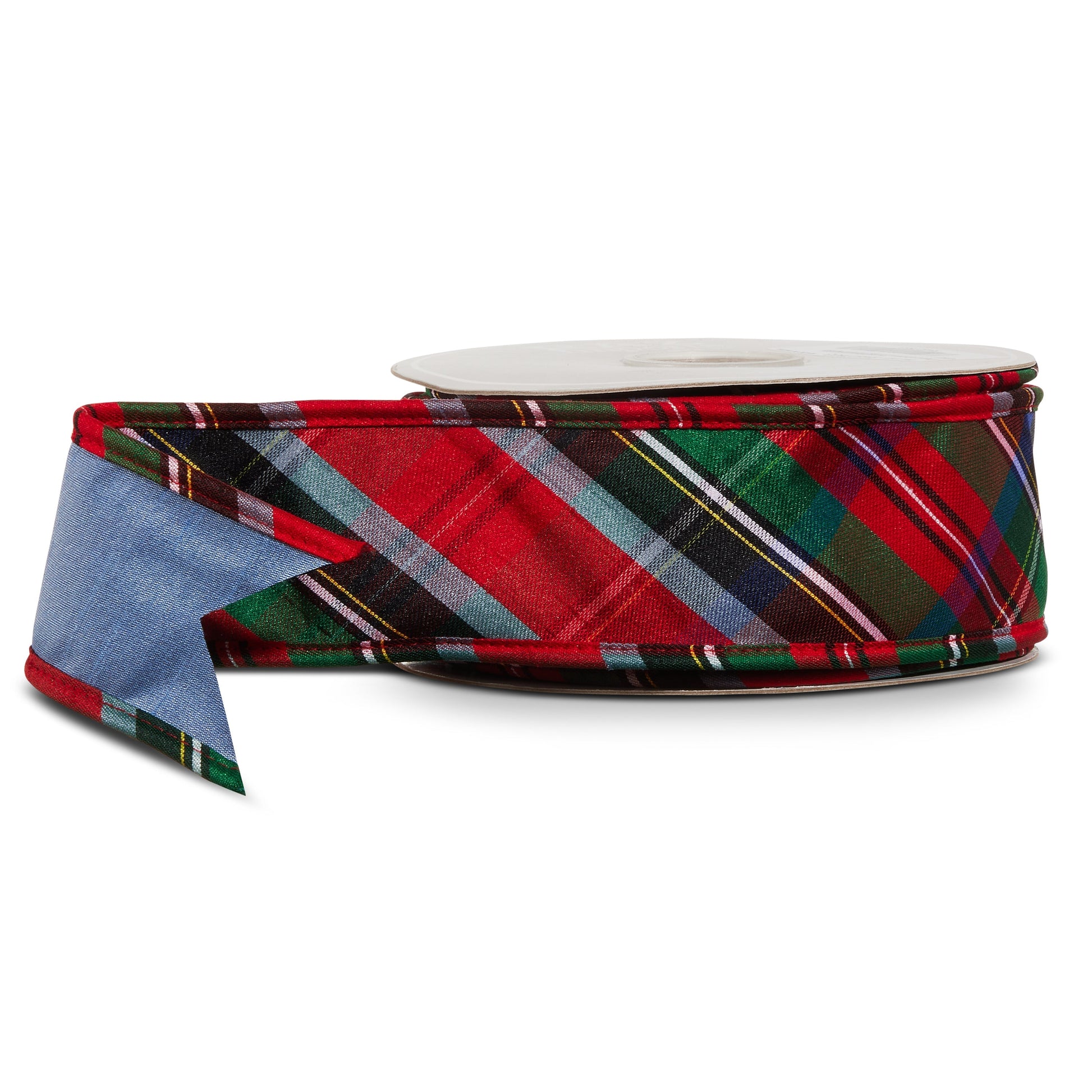 RAZ Imports Blue Tartan Plaid Wired Christmas Ribbon, 2.5" X 10 Yards - 1 Roll
