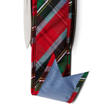 RAZ Imports Blue Tartan Plaid Wired Christmas Ribbon, 2.5" X 10 Yards - 1 Roll