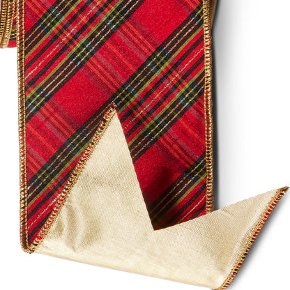 RAZ Imports Red Diagonal Plaid Wired Christmas Ribbon, 4" X 10 Yards - 1 Roll