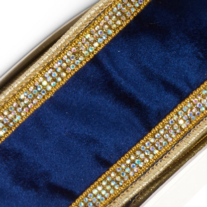 RAZ Imports Navy Blue Velvet and Gold Trim Wired Christmas Ribbon with Rhinestones, 2.5" X 5 Yards - 1 Roll