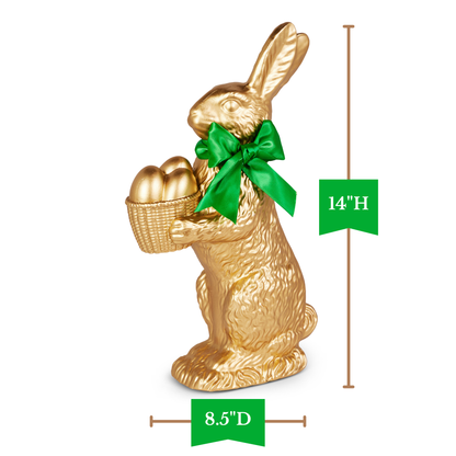 RAZ Imports 14" Gold Resin Easter Bunny Rabbit with Egg Basket