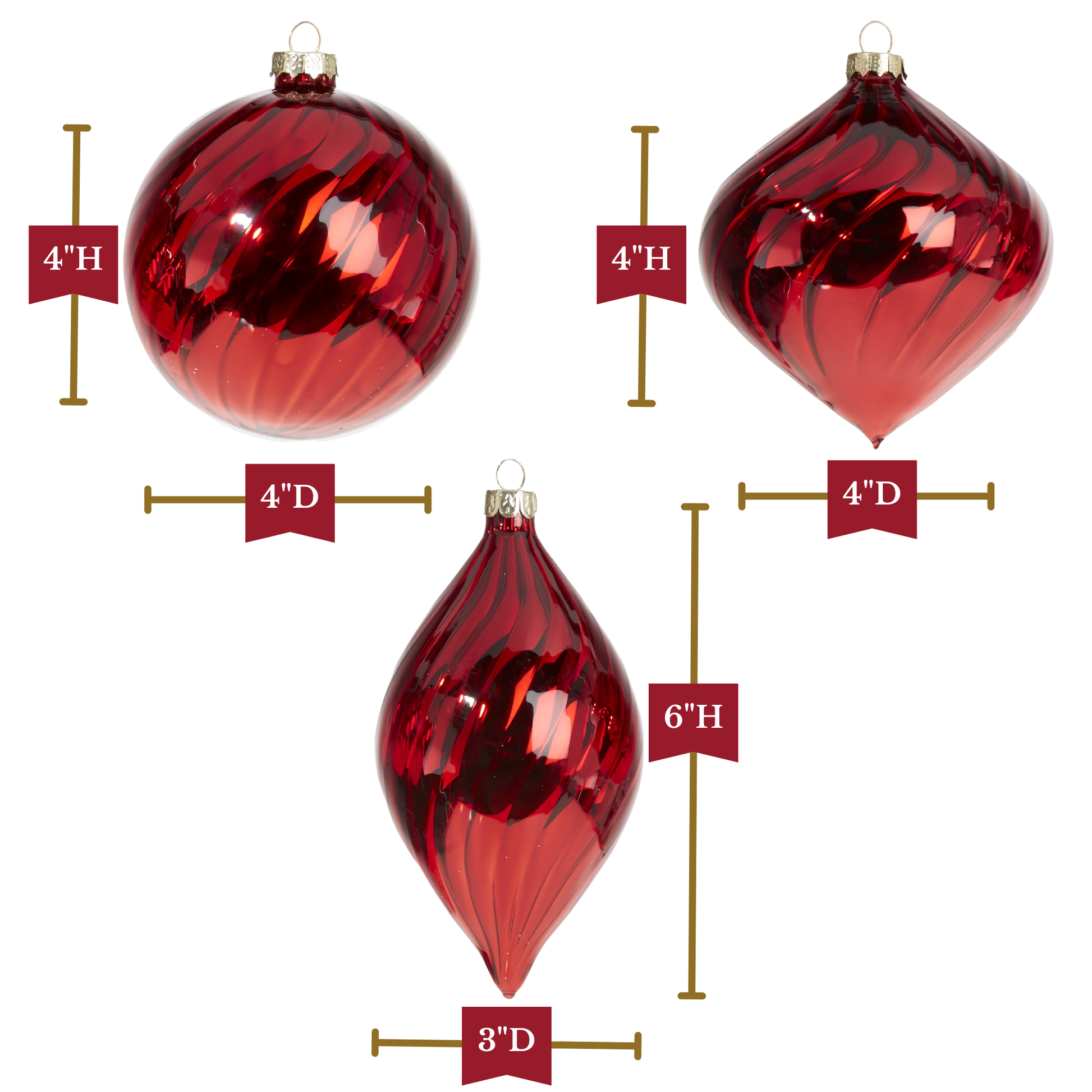 RAZ Imports 4" Shiny Red Blown Glass Christmas Ornaments - Set of 3
