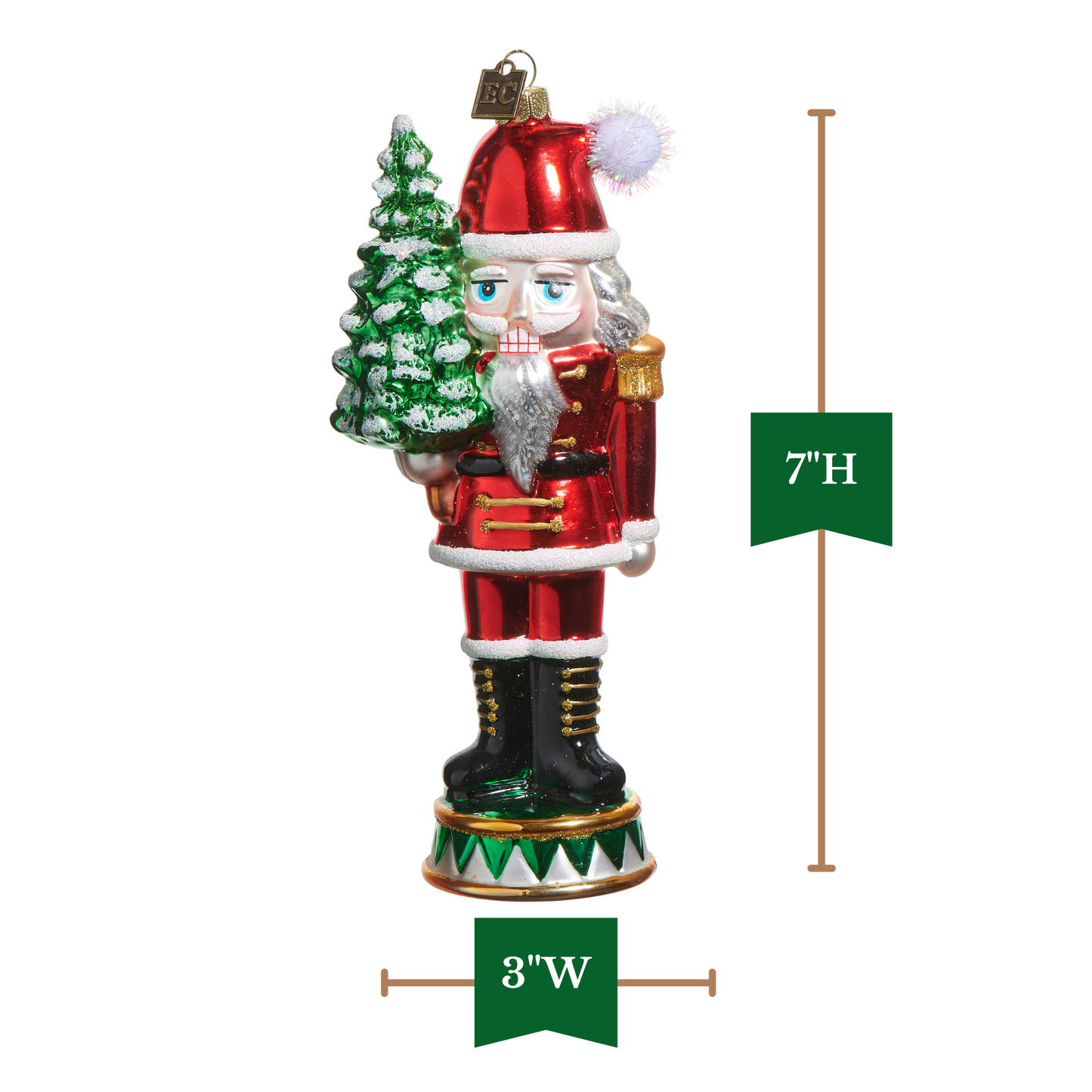 RAZ Imports by Eric Cortina 7" Red Nutcracker with Christmas Tree Glass Collectible Christmas Ornament