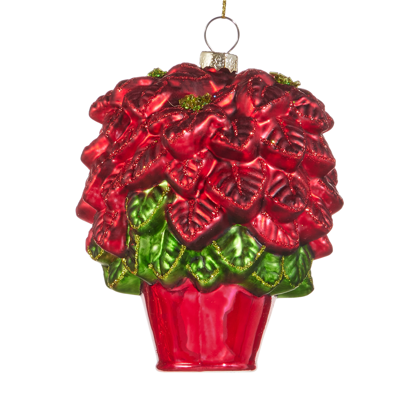 RAZ Imports 4" Traditional Red Poinsettia Christmas Flowers Glass Christmas Ornaments - Set of 2