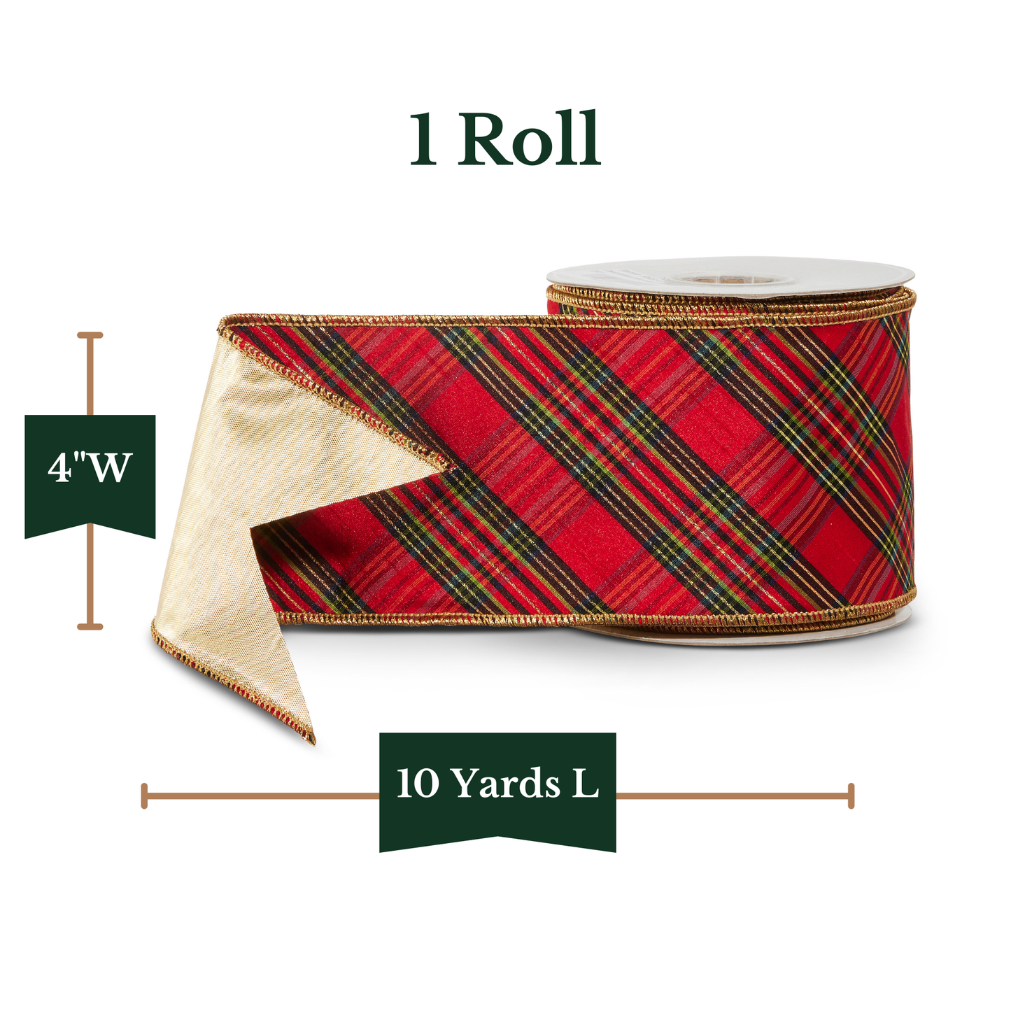 RAZ Imports Red Diagonal Plaid Wired Christmas Ribbon, 4" X 10 Yards - 1 Roll