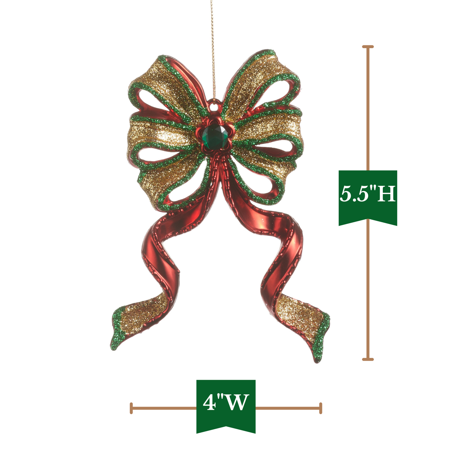 RAZ Imports 5.5" Glittered Traditional Christmas Bows Christmas Ornaments - Set of 2