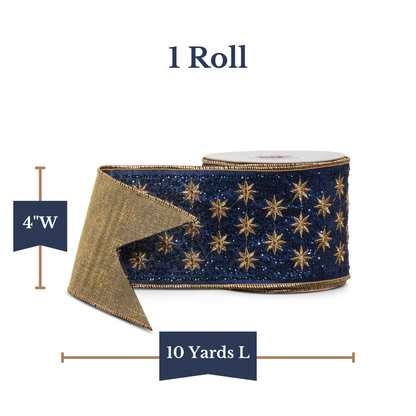 RAZ Imports Blue Celestial Wired Christmas Ribbon with Sequins, 4" X 10 Yards - 1 Roll