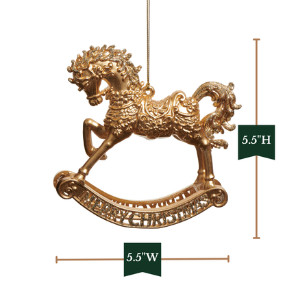 RAZ Imports 5.5" Glittered Gold Merry Christmas Rocking Horse Christmas Ornament