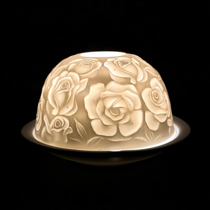 Starlight Porcelain Votive Light Rose Blooms Glowing Candle Holder Spring Decoration for Mother's Day