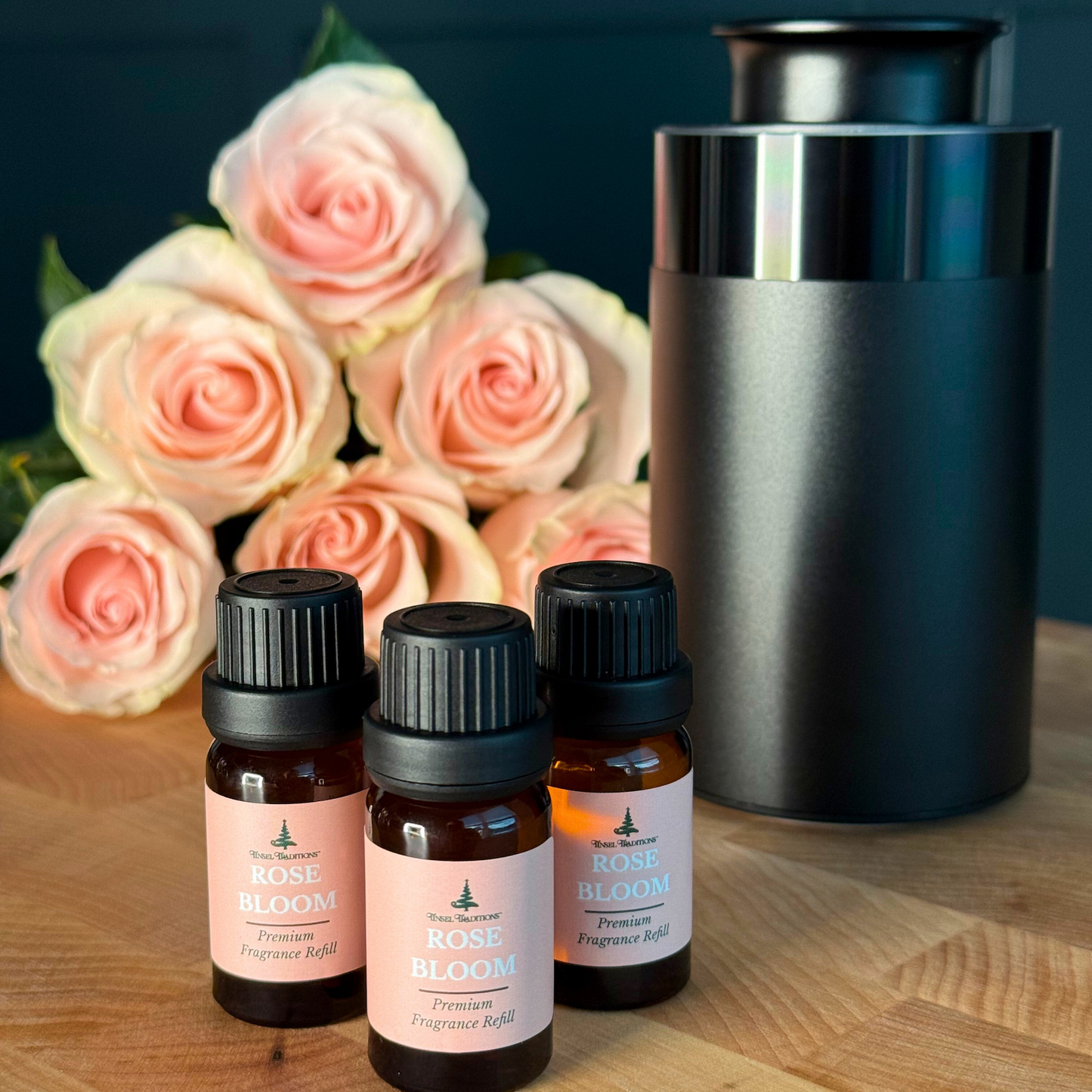Traditions of Scent Rose Bloom Premium Fragrance Diffuser Oil Refills by Tinsel Traditions - Set of 3