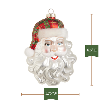 RAZ Imports 6.5" Traditional Plaid Santa Head Glass Christmas Ornament