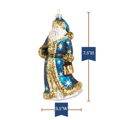RAZ Imports 7.5" Celestial Blue Santa with Lantern Glass Christmas Ornament