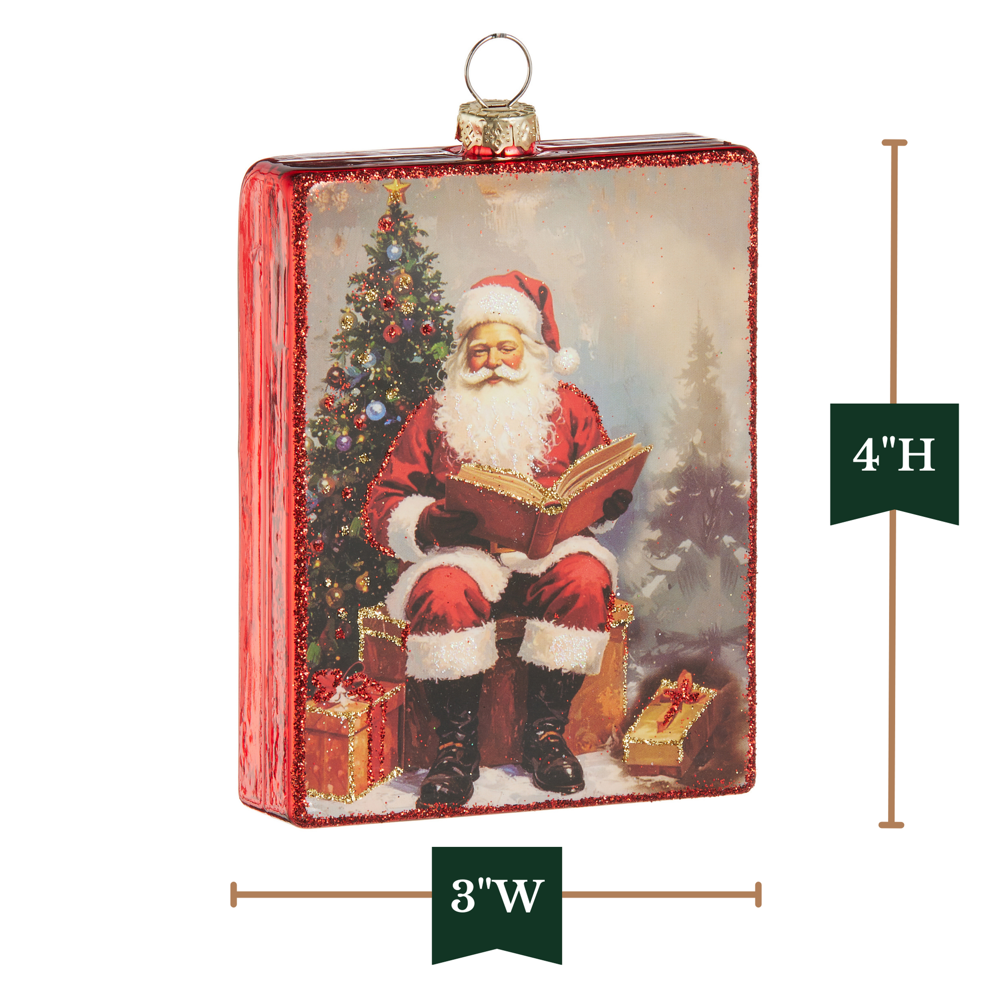 RAZ Imports 4" Kris Kringle's Nice List Santa Portrait Glass Christmas Ornament