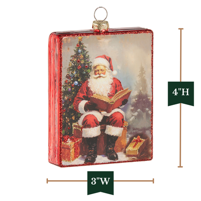 RAZ Imports 4" Kris Kringle's Nice List Santa Portrait Glass Christmas Ornament