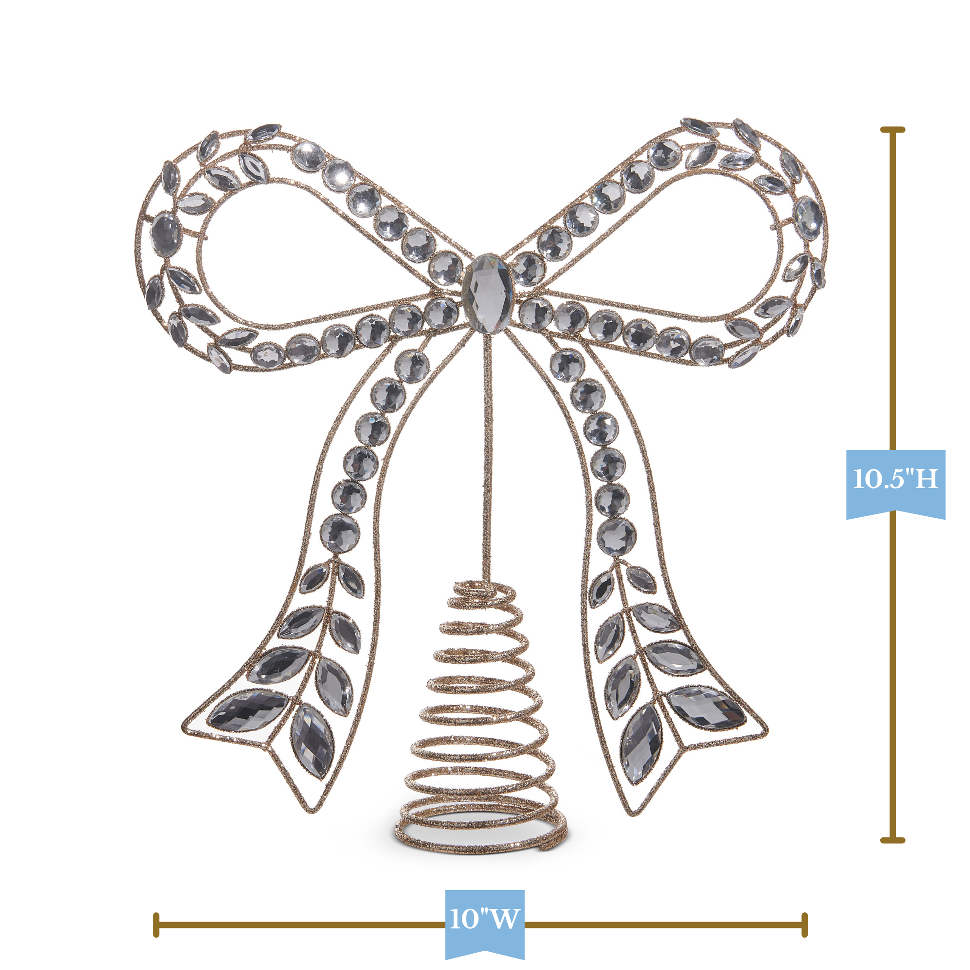 RAZ Imports 10.5" Glittered Gold Jeweled Bow Christmas Tree Topper