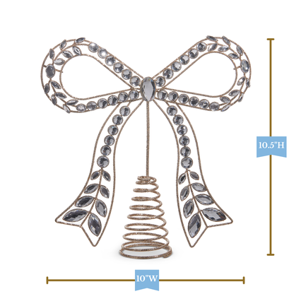 RAZ Imports 10.5" Glittered Gold Jeweled Bow Christmas Tree Topper