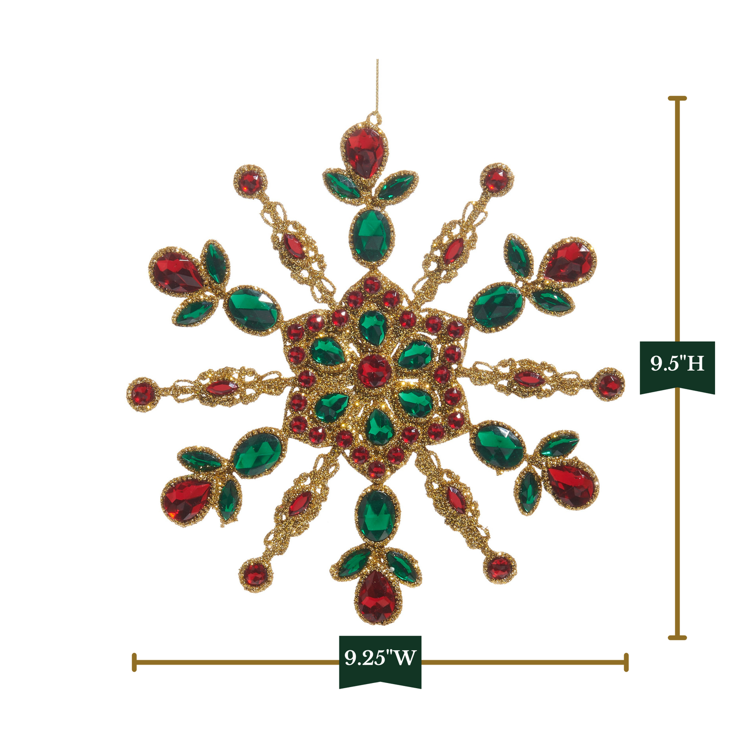 RAZ Imports 9.5" Red and Green Jeweled Gold Snowflake Ornament
