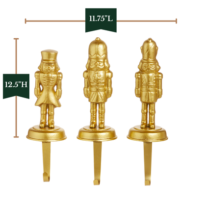 RAZ Imports 12.5" Nutcracker Gold Iron Christmas Stocking Holders - Set of 3