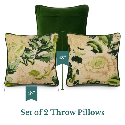 RAZ Imports Green Garden Flowers Decorative Spring Throw Pillows - 18"L X 18"H - Set of 2