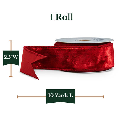 RAZ Imports Velvet Wired Christmas Ribbon, 2.5" X 10 Yards - 1 Roll