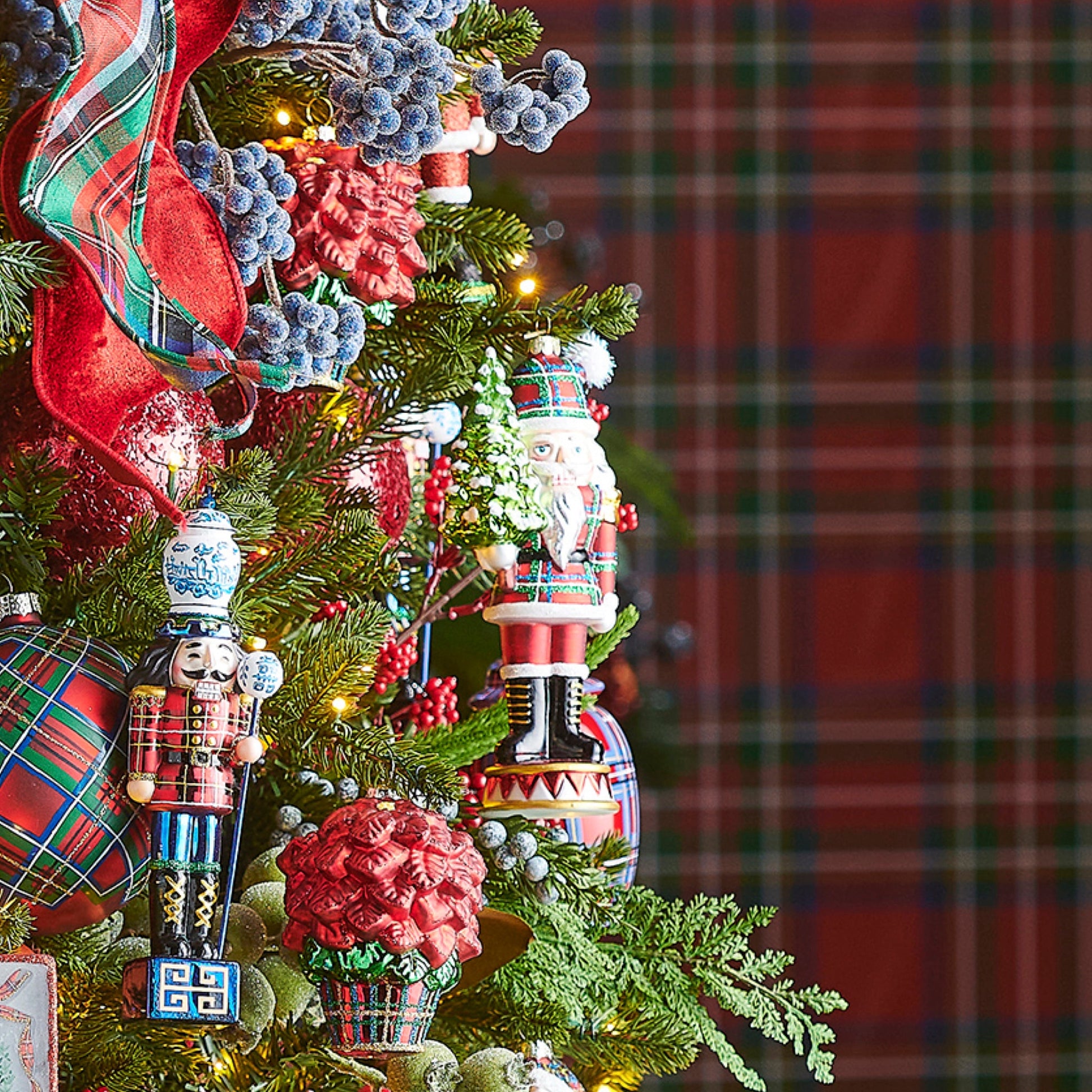 RAZ Imports by Eric Cortina 7.5" Red Plaid Nutcracker Glass Collectible Christmas Ornament