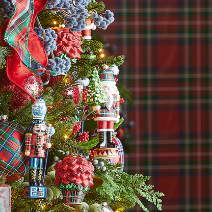 RAZ Imports by Eric Cortina 7.5" Red Plaid Nutcracker Glass Collectible Christmas Ornament