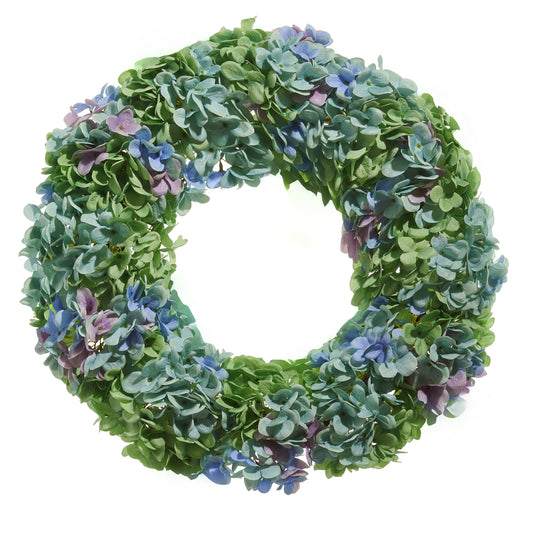 RAZ Imports 24" Lush Blue and Green Hydrangea Flower Spring Wreath